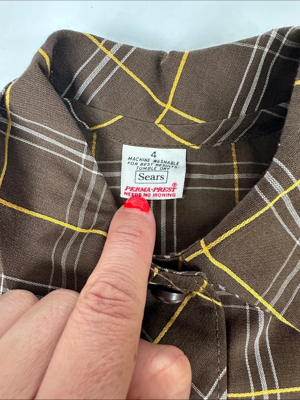 1970s Sears Perma-Prest Mod Plaid Dress Tagged Size 4 Fits Approx. 12–18M